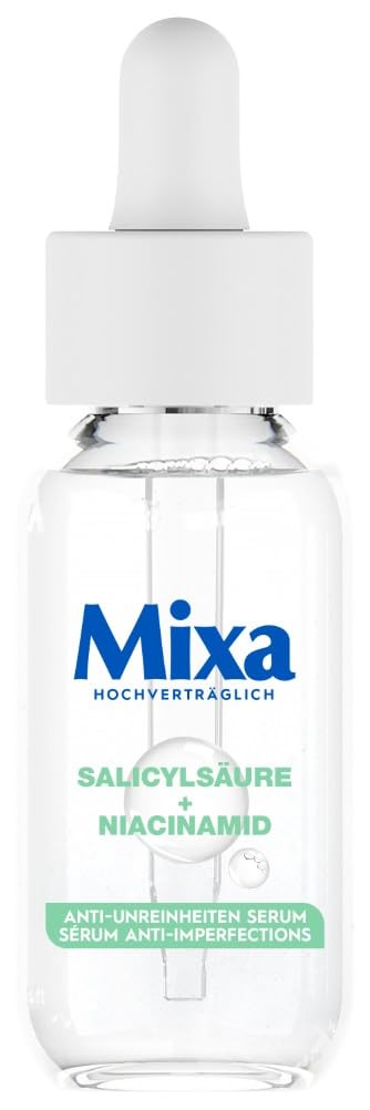 Mixa Anti-Unreinheiten Serum, Für zu Akne neigende und sensible Haut, Mit Salicylsäure, Squalan und Niacinamid, Geeignet für Gesicht & Hals, Hypoallergen, 30 ml