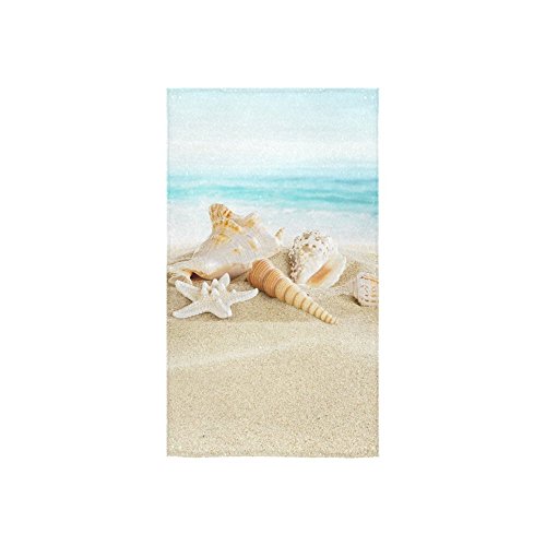 Custom Seashell Starfish Hawaii Summer Beach Sea Ocean Seascape Seaside Blue White Hand Towel Bath Towels For Bathroom,Outdoor and Travel Use,16" x 28" Inche