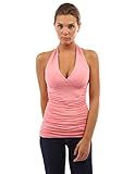 PattyBoutik Women's Halter Ruched Sides Top (Coral Pink M)