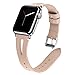 Kaome Leather Band Compatible for Apple Watch Band 44mm 42mm, Slim Elegant Strap, Women Replacement Bands for iWatch Series 5 Series 4 Series 3, Fashionable Feminine Breathable Slit Design-Sand Pink