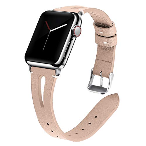 Kaome Leather Band Compatible for Apple Watch Band 40mm 38mm,44mm 42mm Slim Elegant Strap, Women Replacement Bands for iWatch Series 4, Series 3, Fashionable Feminine Breathable Slit Design