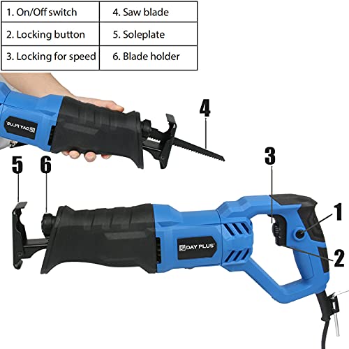 900W Säbelsäge, Elektrischer Tigersäge Kettensäge Reciprosäge Fuchsschwanz Säge mit 5x Säbelsägeblatt, Ergonomische… – Bild 4