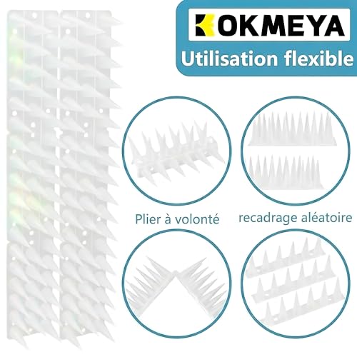 KOKMEYA Anti-Pigeon Spikes Plastic (2 m, 6 Pieces, Transparent) – Bird Repellent for Balcony, Gutter & Guardrail – Against Pigeons, Seagulls & Cats – Resistant