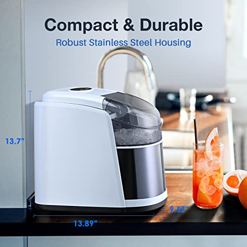 Ice Maker Countertop Machine with Self-Cleaning Function，26LBS in 24 Hours, 9 Bullet Cubes Ready in 6 Mins, Compact Ice Cube Maker with Ice Scoop & Basket for Home Kitchen Office Bar (White)