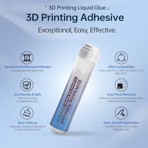 3D Printer Glue for CryoGrip/PEI Build Plate, Strong Adhesion Adhesive for PLA/PETG/ABS/TPU/PET Filaments, No Residue, Fast Drying Liquid Glue for 3D Printing, 60mL