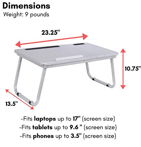 Sofia + Sam Lap Tray with Tablet & Phone Slots - Metal Folding Legs - Lap Desk with Tilting Top - Laptop Stand - Breakfast Serving Bed Tray - Grey - Thumbnail 3