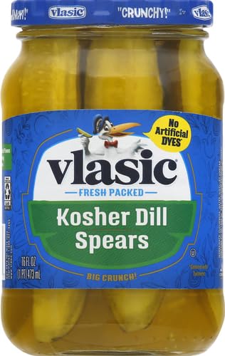 Vlasic Kosher Dill Spear Pickles, 16 oz Jar - Crunchy, 0 Calorie Snack, No Artificial Flavors or Dyes