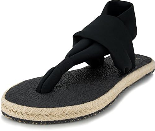 Nalho Women's Comfort Sandals Flip Flops and Espadrilles, Comfortable Flats Shoes and Slingback Slides with Yoga Mat Memory Foam, Black, 7