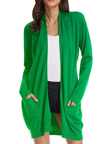 Women's Long Sleeve Open Front Knitting Kimono Cardigan Pockets (M,Applegreen)