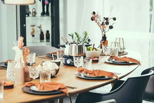 Fondue-Crêpes-Kombination, spülmaschinengeeignetes Fondueset mit 8 farblich markierten Gabeln, Fondue-Crêpes Maker-Kombi aus Edelstahl, schwarz, FO 2471