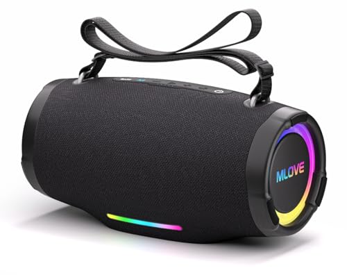 MLOVE E90 Altavoz Portátil Bluetooth Inalámbrico Impermeable RGB LED Luz True Wireless Stereo, Bluetooth 5.4, Micro-SD, Memoria USB, Jack 3,5mm, Carga Type C, Negro