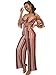 Glamaker Women's Sexy Off Shoulder 2 Pieces Outfits Jumpsuit Crop Tops and Pants Set M 4/6 Striped 3