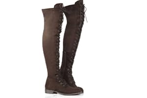 YING LAN Women's Over The Knee Low Heel Lace Up Tall Boots