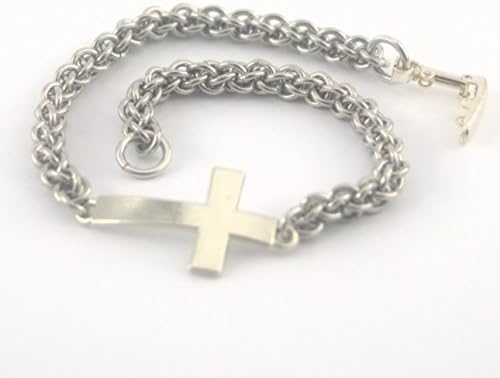 Silver Tone Cross Chain Maille Bracelet