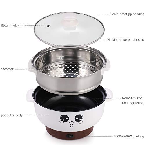 MINGPINHUIUS 4-in-1 Multifunction Electric Cooker Skillet Wok Electric Hot Pot For Cook Rice Fried Noodles Stew Soup Steamed Fish Boiled Egg Small Non-stick with Lid (3.2L, with Steamer) - Thumbnail 3
