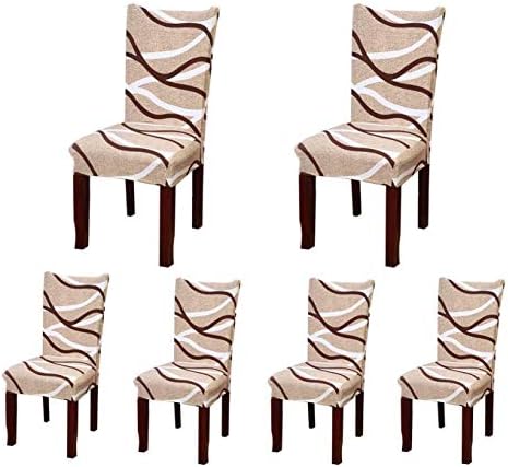 Decor Soft Spandex Fit Stretch Short Dining Room Chair Covers with Printed Pattern, Banquet Chair Seat Protector Slipcover for Home Party Hotel Wedding Ceremony (6, Style 21)