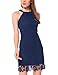 Lamilus Women's Casual Sleeveless Halter Neck Party Lace Mini Dress,Navy Blue,Small