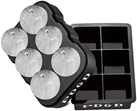 Ice Cube Trays - PDGD Silicone Sphere Whiskey Ice Ball Maker &amp; Large Square 2 Inch Ice Cube Molds for Cocktails Bourbon Coffee BPA Free Durable Easy Release