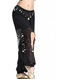 ZLTdream Women's Belly Dance Coins Lantern Pants Black one size