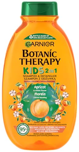 Garnier Botanic Therapy Champú de algodon de albaricoque y flor 2 en 1 para ninos, rey leon, 250 ml