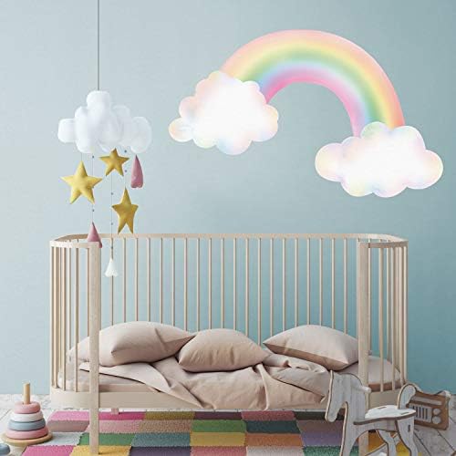 Pastel Rainbow with Clouds Wall Sticker Rainbow Wall Decal Rainbow Room Decor Unicorn Room Decor