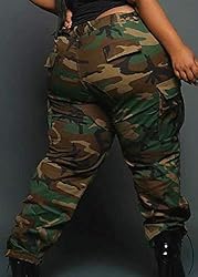 Womens Casual Camo Pants High Waist Cargo Trousers