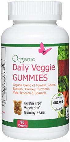 Organic Daily Veggie Gummies - Vegetarian snack for kids and adults, Gluten Free, Non-GMO, 90 Gummies, 45 day supply, Made in USA