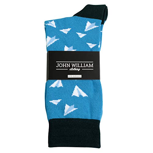 Cool Socks For Men: Mens Funny Dress Socks: Novelty Crazy & Funky Colorful Sock: Paper Airplane Aviation