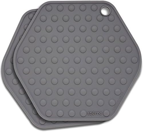Stjerne Set of 2 Multipurpose Large Silicone Trivets, Mat, Multiple Spoon Rest, Jar Opener, Pot Holder, Coaster, 5-in-1, Heavy Duty &amp; Flexible (Ash Grey)