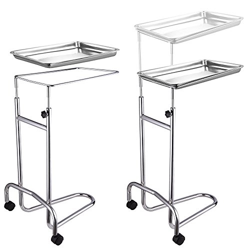 Koval Inc. Tattoo Body Piercing Instrument Rolling Mayo Stand - Chrome Removeable Tray Double Post