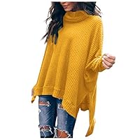 Auvem Women Casual Knitted High Neck Shirt Long Sleeve Pullover Sweater Tops Blouse (Yellow, M)