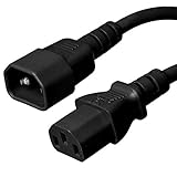Ironbox C14 Plug to C13 Connector Power Cord, Black, 1 Foot, 10A/250V, 18/3 SJT - IBX-4902-01