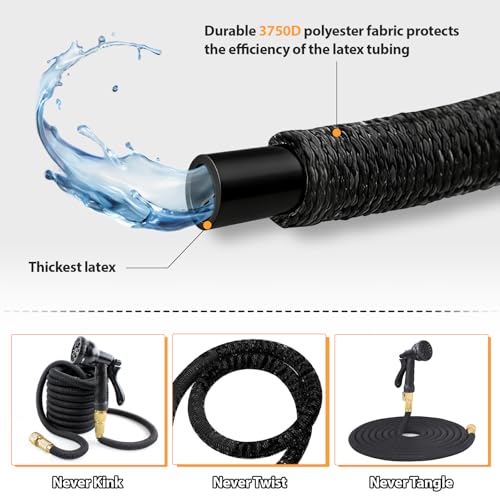 Dcceeo Expandable Garden Hose, 30 m Flexible Garden Hose with Brass Connection, 3/4 Inch and 1/2 Inch, 8 Models of Retractable Expandable Garden Hose for Garden, Watering, Cleaning