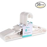 Ohuhu Strong Plastic Clothes Hangers with Anti-Slip Design, Standard Pants Hanger, White-36 PACK