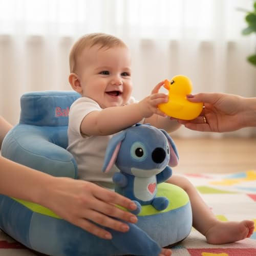 MONAMORE Baby Sofa Seat for Sitting Support, Plush Infant Floor Seat Chair with Backrest & Safety Cushion, Soft Toddler Learning Sitting Trainer, Cartoon Baby Couch, Blue Green
