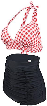 High Waisted Bikini Swimsuit for Women-VAN HUIT Plaid Two-piece Swimsuits Vintage Swimsuits