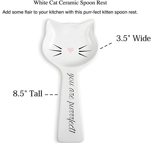 White Ceramic Cat Spoon Rest: Kitten Spoon Rest for Stove or Countertop - Cute Kitchen Accessory