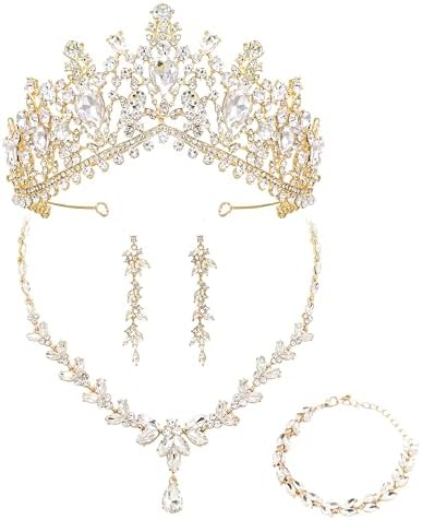 gold necklace for prom dress Sanzhen Prom Elegant Crystal Necklace Earrings Bracelet Set, Bridal Wedding Prom Dress Jewelry Set, Women's, Size: One size, Silver