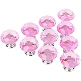 Estink Drawer Knob Pull Handle,10Pcs 30mm Diamond Shape Crystal Glass Cabinet Drawer Knobs with Screws for Home Office Cabinet Cupboard,Pink