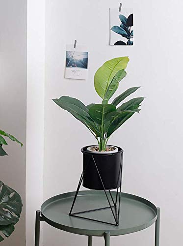 DODXIAOBEUL 17 inch Tropical Leaves Potted Artificial Simulation Tropical Oak Leaves Fake Plant Decorative Lifelike Flower Green Plants with Round Cement Pot (Green-B)