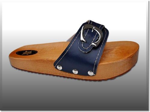 'Marited' Navy Blue Anti Cellulite Medical Slimming Sandals Clogs Shoes Natural Wood and Leather (us7 eu37)