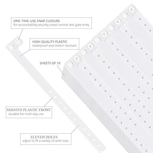 Ouchan White Plastic Wristbands - 100 Pack Vinyl Wristbands for Events Club Music Meeting Party Festival