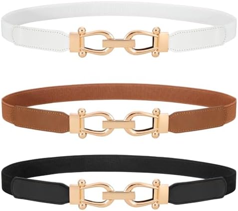 Women Skinny Elastic Waist Belt Thin Stretchy Vintage Dress Jeans Accessory 2 Pack Skinny Elastic Belts for Women Thin Stretchy Waist  main image 4