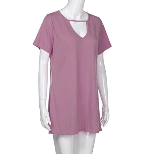 Women Summer Dress,Todaies Womens Choker V Neck Dress Long Top T-shirt Casual Party Mini Dress Blouse (M, Purple)