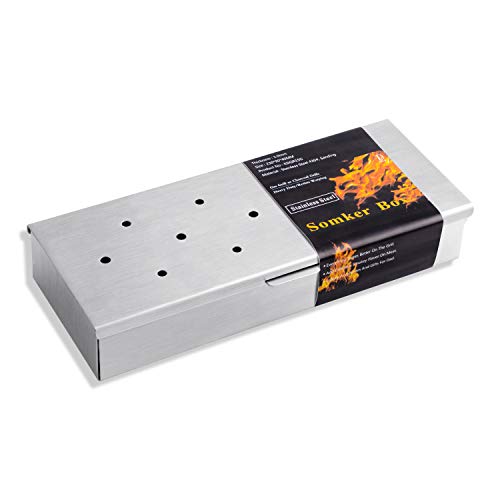 Smoker Box + BBQ Grill Glove, Stainless Steel Wood Chip Smoking Box for Gas or Charcoal Grills. Add Smokey Flavors to Barbecue Meats. Use a 932°F Heat Resistant Oven Glove to Keep Your Hand Safe. - Thumbnail 4
