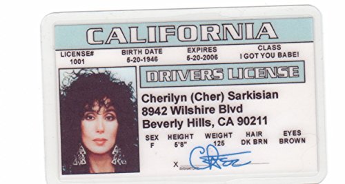 Cher Novelty Drivers License / Fake I.d. Identification for Silkwood and Mermaids fans