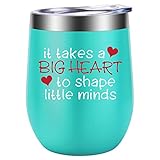 It Takes a Big Heart to Shape Little Minds - Teacher Appreciation Gifts - Best Teacher Gifts for Women - Funny Thank You, End of the Year, Birthday, Christmas Gifts for Teachers - LEADO Wine Tumbler
