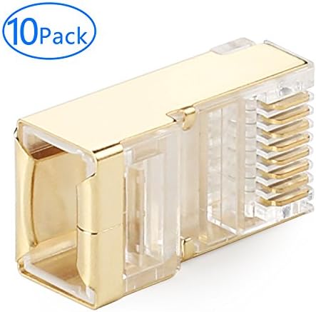 Tainston Golden Shielded RJ45 Connector CAT5E CAT6 Crimp Ethernet Connector STP 8P8C Modular Crystal Head Plugs 10 Pieces.