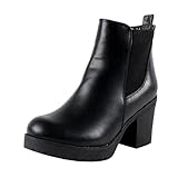Refresh Club-01 Women's Elastic Panel Slip On Chunky Heel Ankle Booties,Black,8