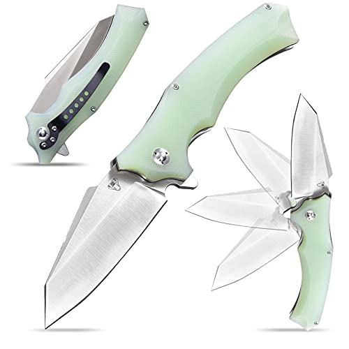 Eafengrow Snake Head G10 Folding Camping Knives Use 9cr steel and Hardness 59HRC Ball Bearing Knives Outdoor Tool (jade)